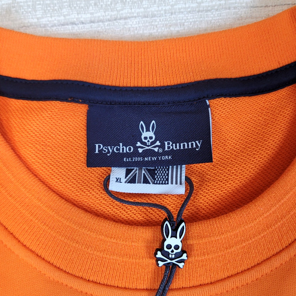 Psycho Bunny Mischief NWT XL Sweatshirt Logo Embroidered Cotton Orange Crewneck - Picture 10 of 15